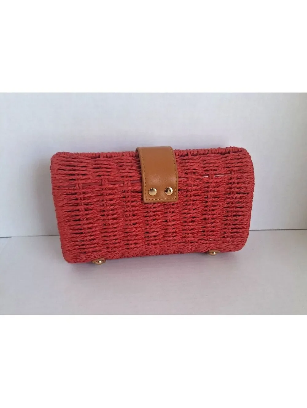 NWOT Shiraleah Red/Wine Wicker Clutch Crossbody Blue Leather Gold Chain [COPY]